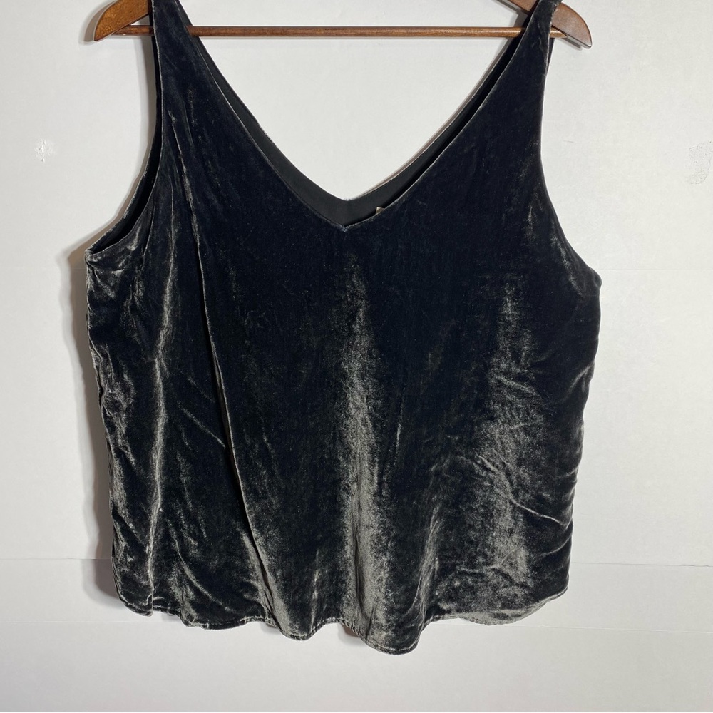 LOFT Charcoal Gray Crushed Velvet Camisole V-neck Tank Top Blouse